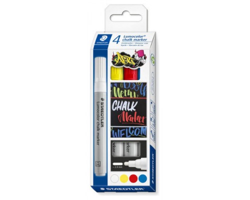 Staedtler Lumocolor marcador de tiza Bala Azul, Rojo, Blanco, Amarillo 4 pieza(s) (Espera 4 dias)